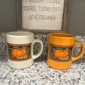 Starbucks set of Pumpkin Mugs - Cream and Orange full of charm /excellent gift!